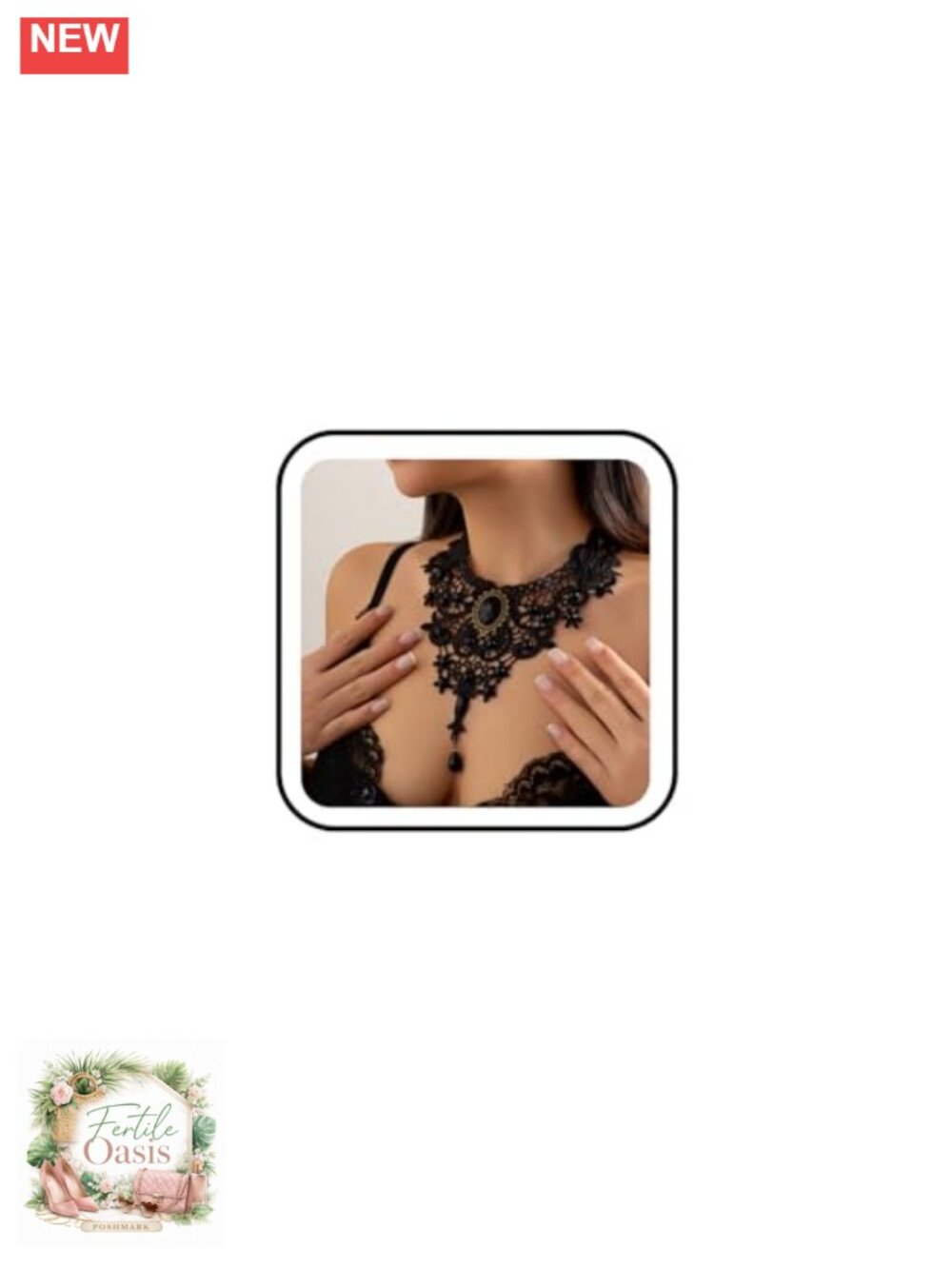 Victorian Gothic Lace Choker Red Crystal Pendant